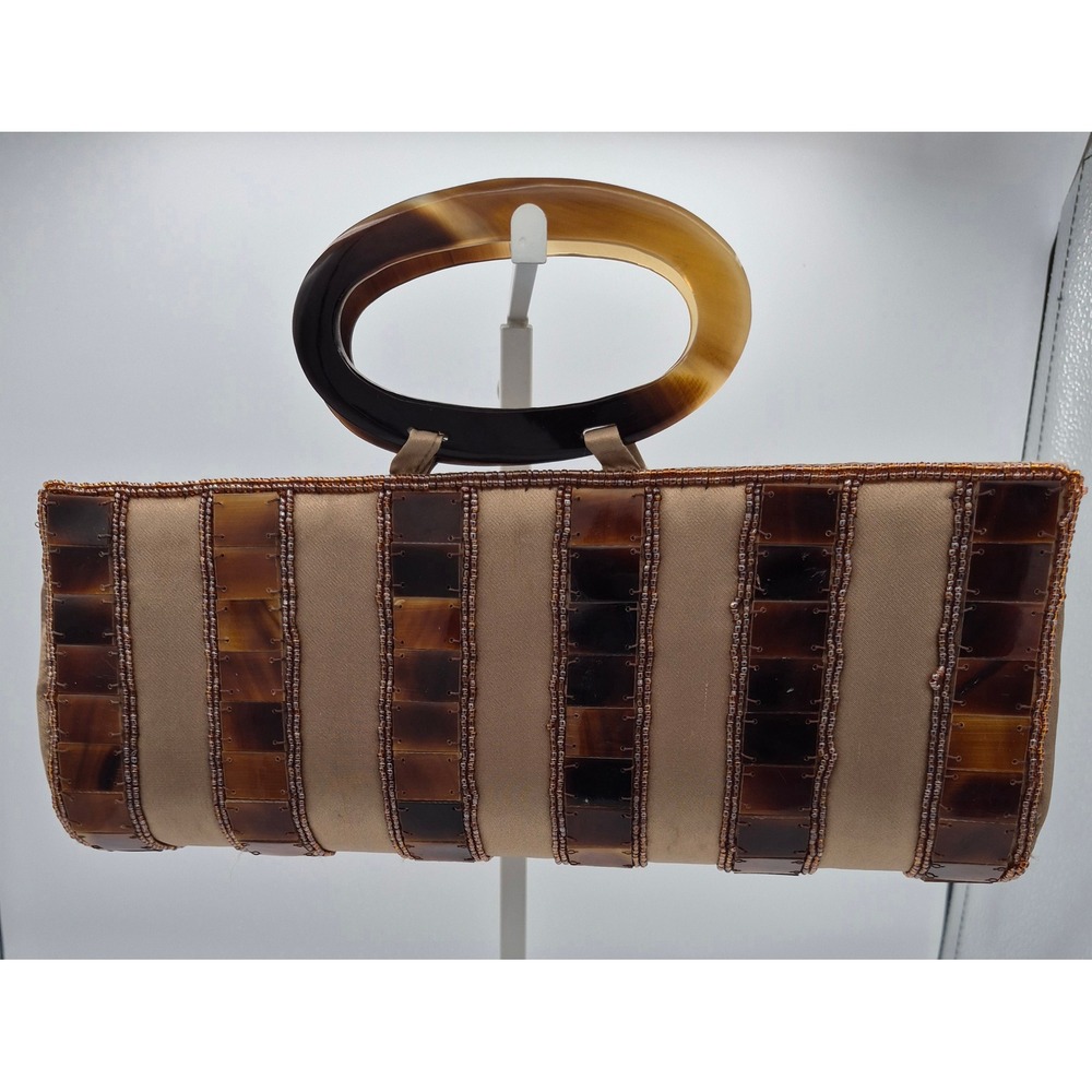Vintage Dolce Vita Handbag Brown Faux Tortoiseshell Satin Clutch Resin Handle DV